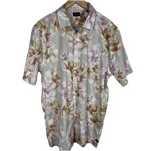NWT Goodman Mens Shirt Egret Floral Cotton Hawaiian Button Up Sz XL Short Sleeve